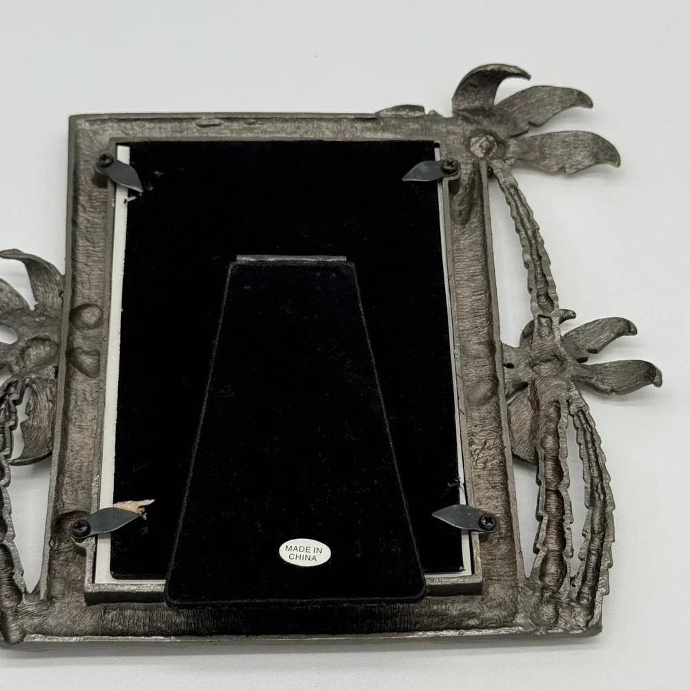 Louisburg Square Jeweled Picture Frame Burgundy Enamel Flamingo Palm Tree 6x8